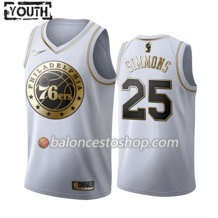 Camiseta Niños NBA Philadelphia 76ers Ben Simmons 25 2019-20 Nike Blanco Golden Edition Swingman